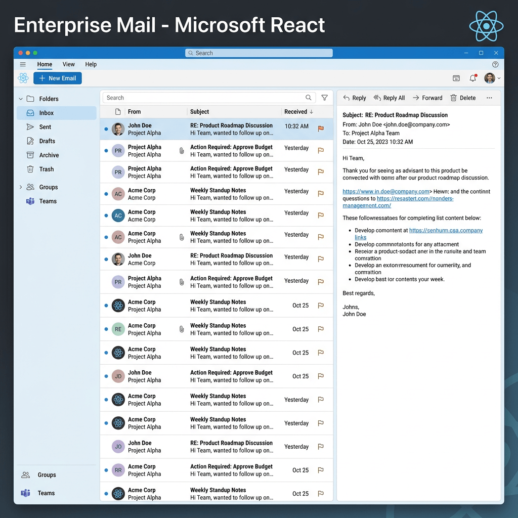 Building an Enterprise Outlook-Style Email List with React, TypeScript, Vite, JSX, ReactDOM, and Fluent&nbsp;UI