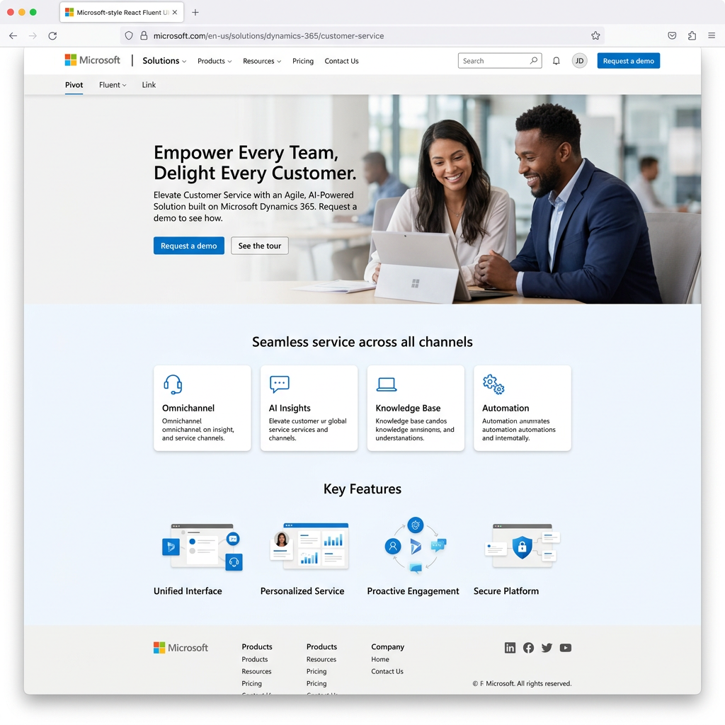Two professionals reviewing Microsoft Surface tablet with customer service software details