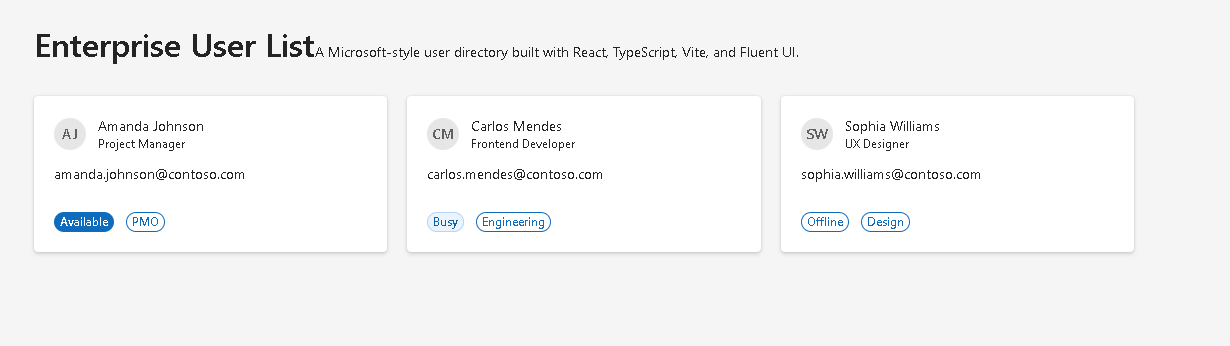 App 47: Enterprise User List with React, TypeScript, Fluent UI, and ...