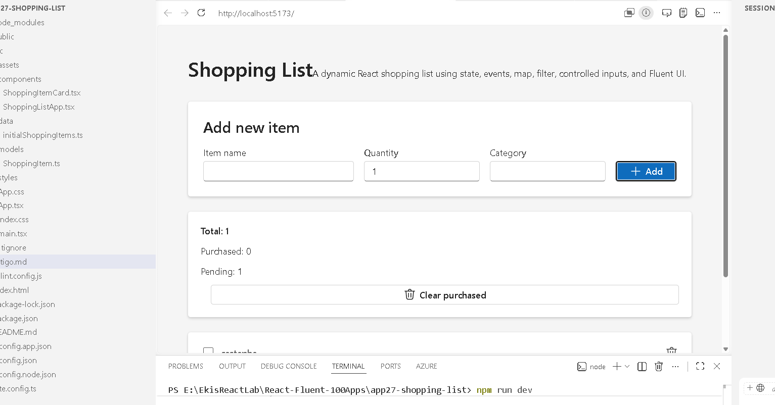 App 27: Building a Shopping List with React State, map(), filter(), and ...