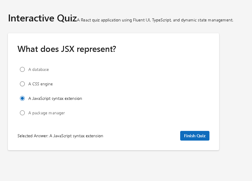 App 38: Interactive Quiz with React, TypeScript, Vite, and Fluent&nbsp;UI