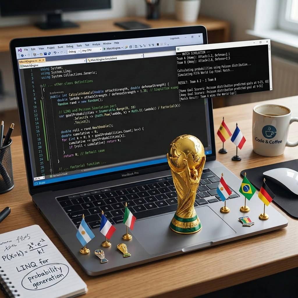 Computer code for Poisson distribution simulation predicting soccer match goals