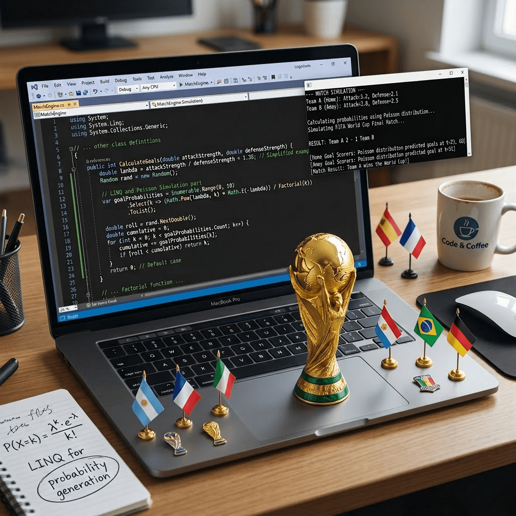 Computer code for Poisson distribution simulation predicting soccer match goals