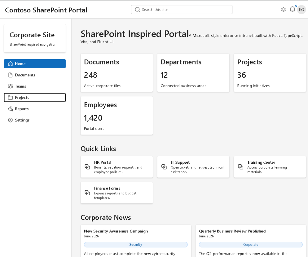 Building a SharePoint Inspired Portal with React, TypeScript, Fluent UI, and&nbsp;Vite