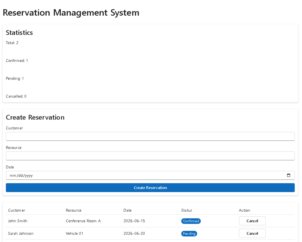 App 95 — Reservation Management&nbsp;System