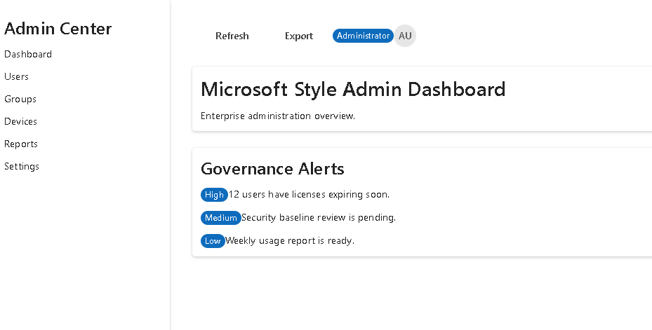 App 99 — Admin Center Microsoft&nbsp;Style